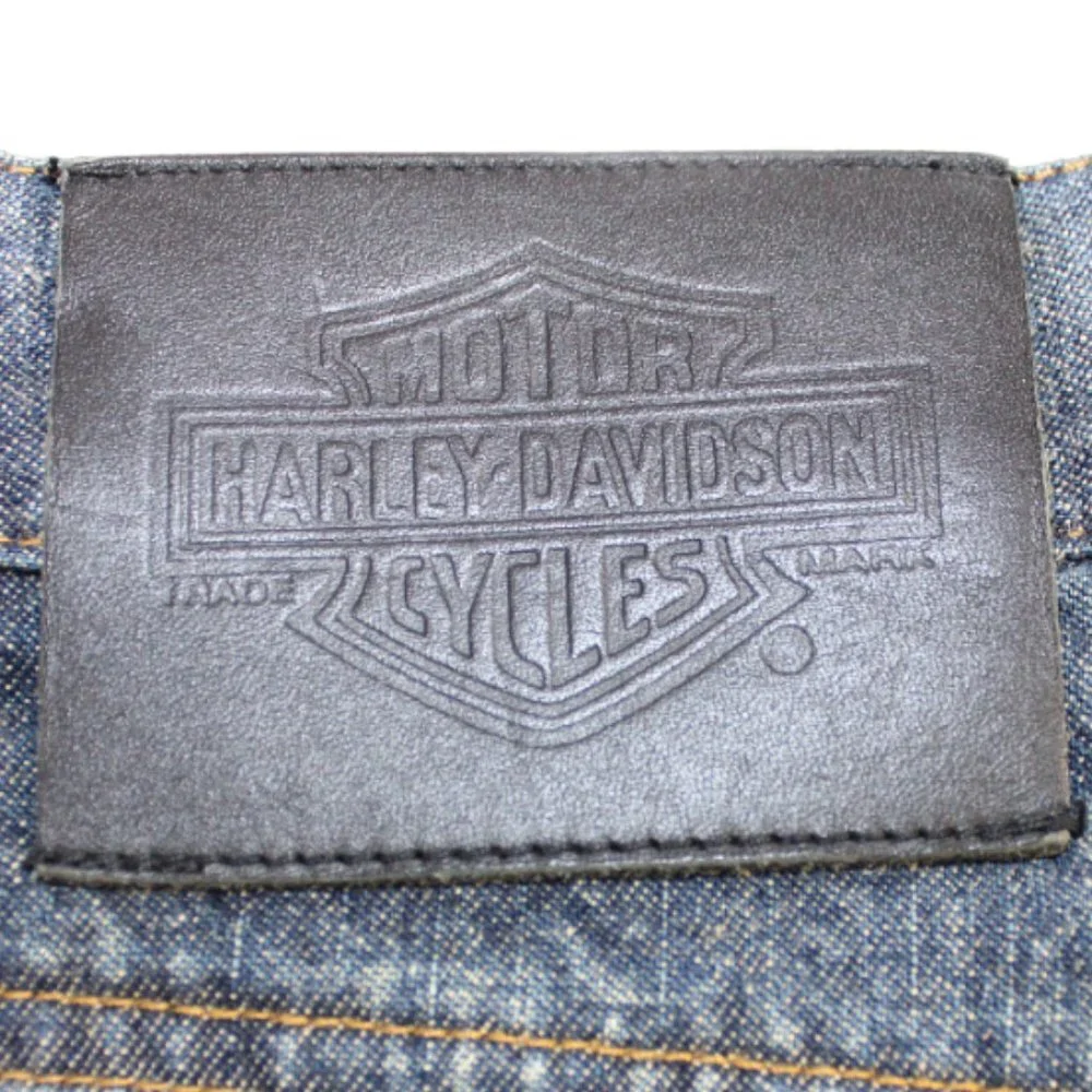 Harley Davidson Classic Blue Wash Logo Studded Boot/Flare Jeans, Size 12